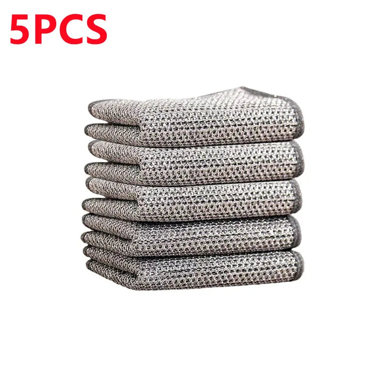 New Thickened Steel Wire Cleaning Cloth Non-Scratch Double-layer Iron Microfiber Mesh Dishrag Washing Pot Rags Kitchen Towels