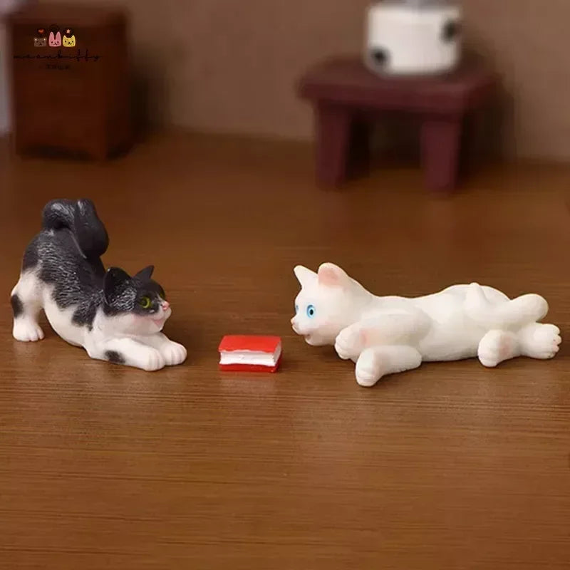 Resin Cats Ornament Kitten Figurine Animal Miniature Fairy Garden Doll House Decoration DIY Micro Landscape Home Decor