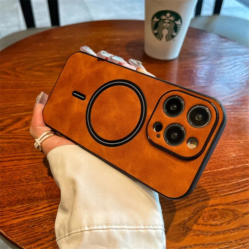Premium Magnetic Leather iPhone Case - MagSafe Wireless Charging Compatible