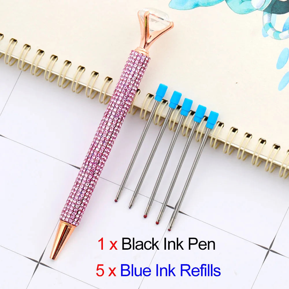 Lytwtw's Luxury Gold Ballpoint Pen Big Diamond Wedding Rose,Metal Stationery School Supplies  1 PCS Pen +5 PCS Refills