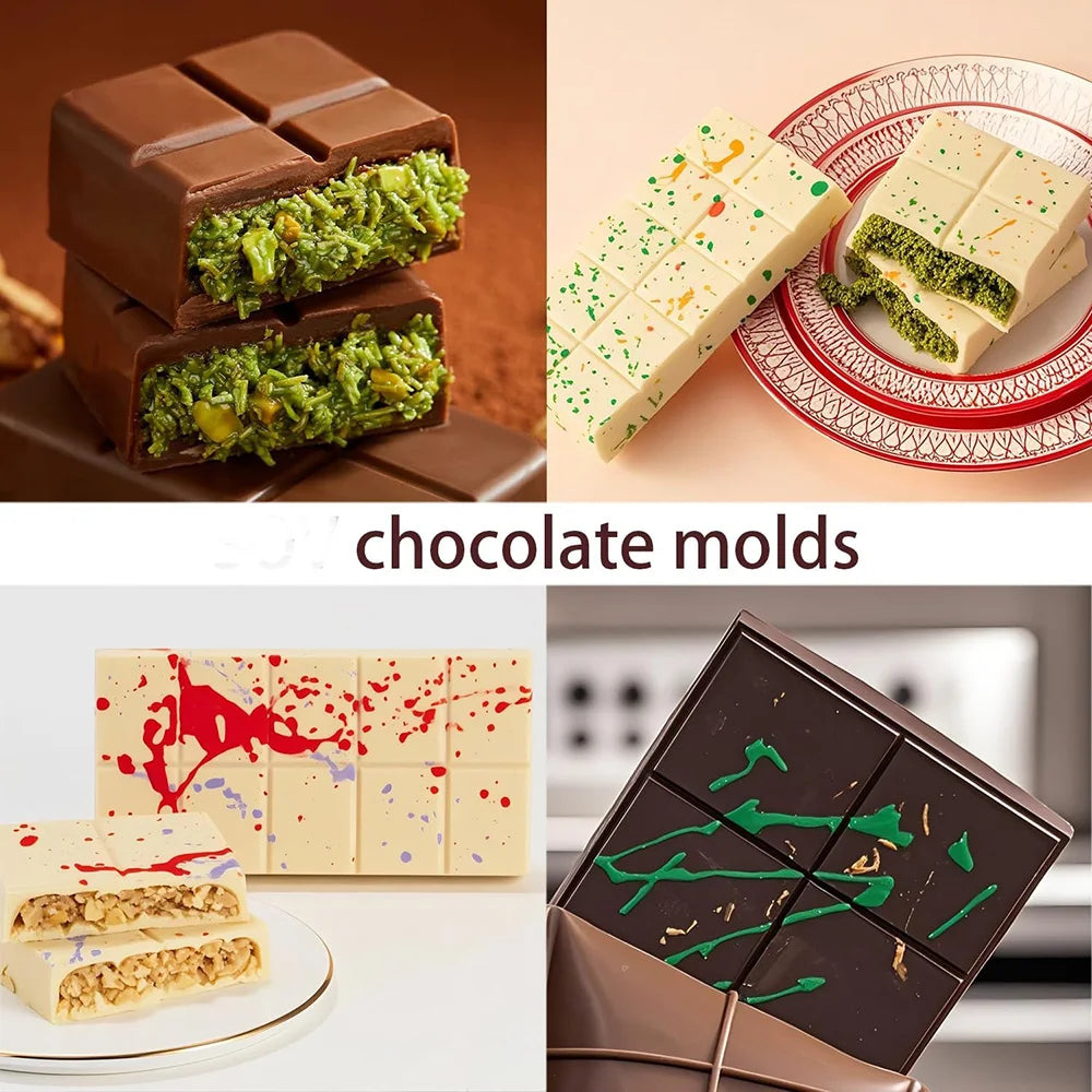 Dubai Chocolate Bar Mold Deep Stuffed Silicone Molds for Filling Pistachio Chocolate Bar Large Thick Candy Bar Molds Break Apart