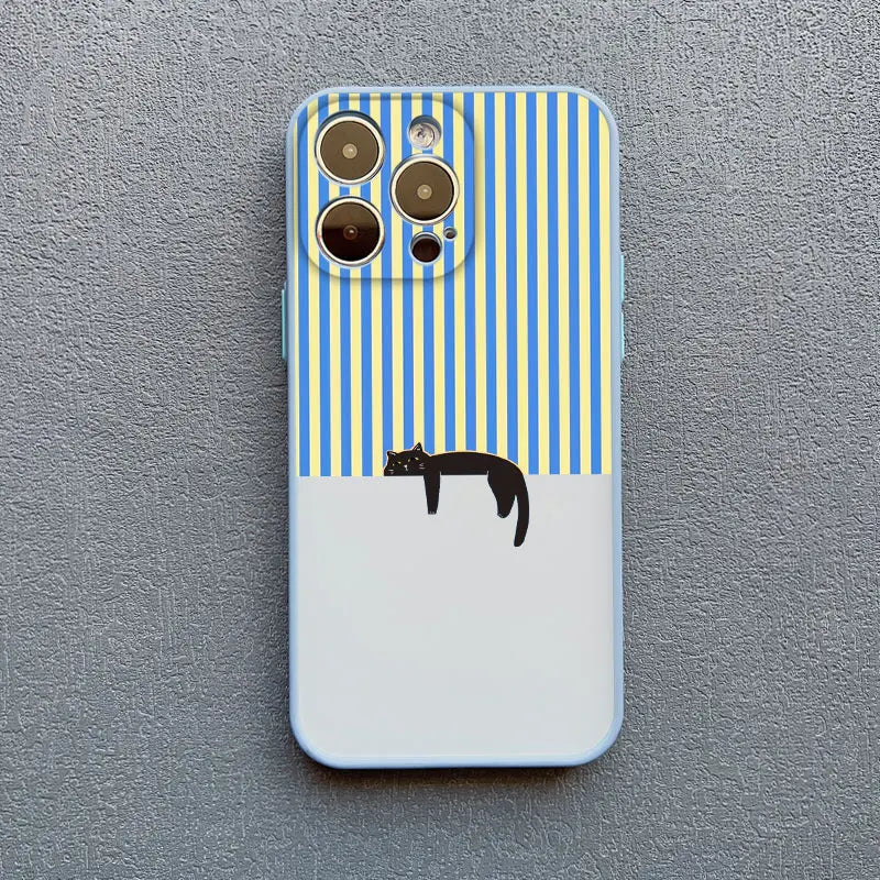 Artistic Black Cat Striped Pattern Phone Case For iPhone 15 14 Pro Max Plus 16 13 12 Mini 11 Pro Max XS X XR 17 Pro Max Covers