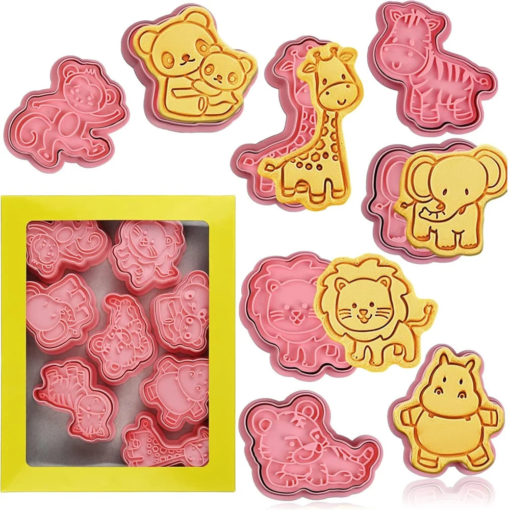 8 PCS Cartoon Animal Cookie Mold Dough Stamp Plastic 3D Cartoon Pressable  Cookie DIY Mold Candy Baking Pastry Baking Decoration