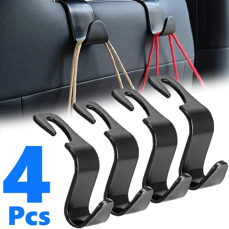 Car Headrest Hooks - 4-Pack Premium Organizer Hangers for Bags & Storage