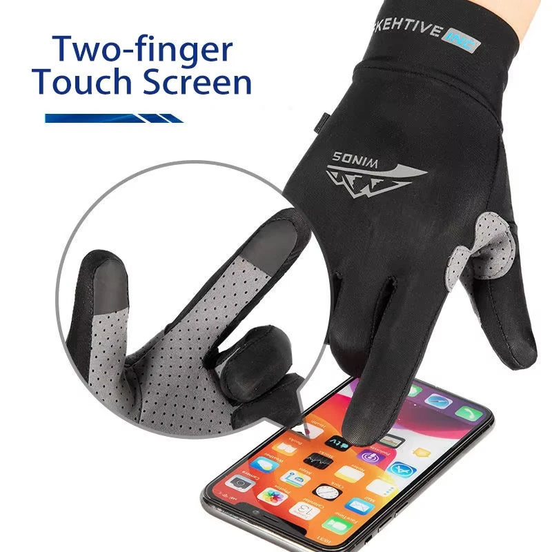 Ice Silk Gloves Breathable Lightweight Cycling Gloves Anti-Slip Sunscreen Full Finger Gloves Outdoor Fishing Driving Gloves