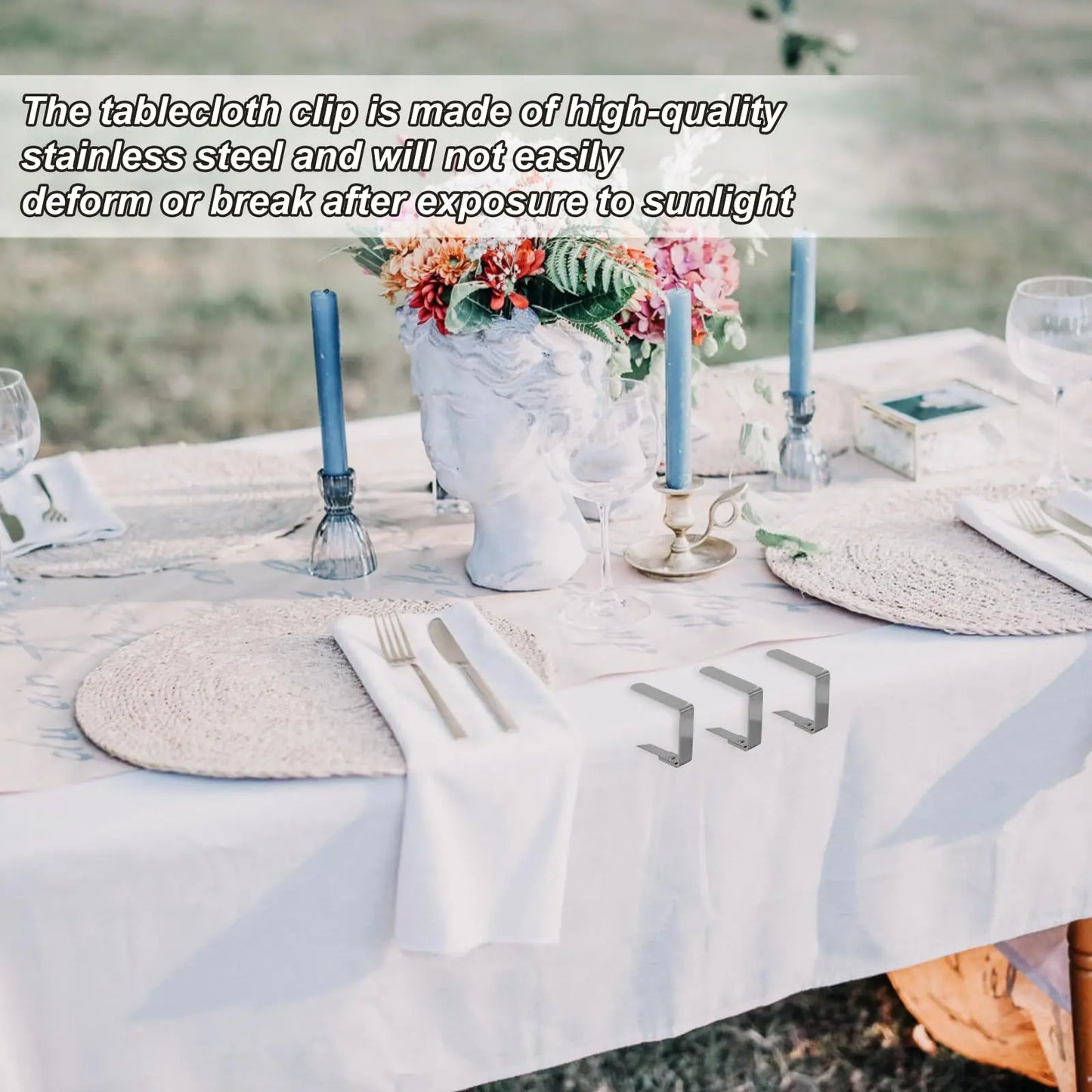 Outdoor table with stainless steel tablecloth clip, metal tablecloth clip, picnic party wedding tablecloth clip
