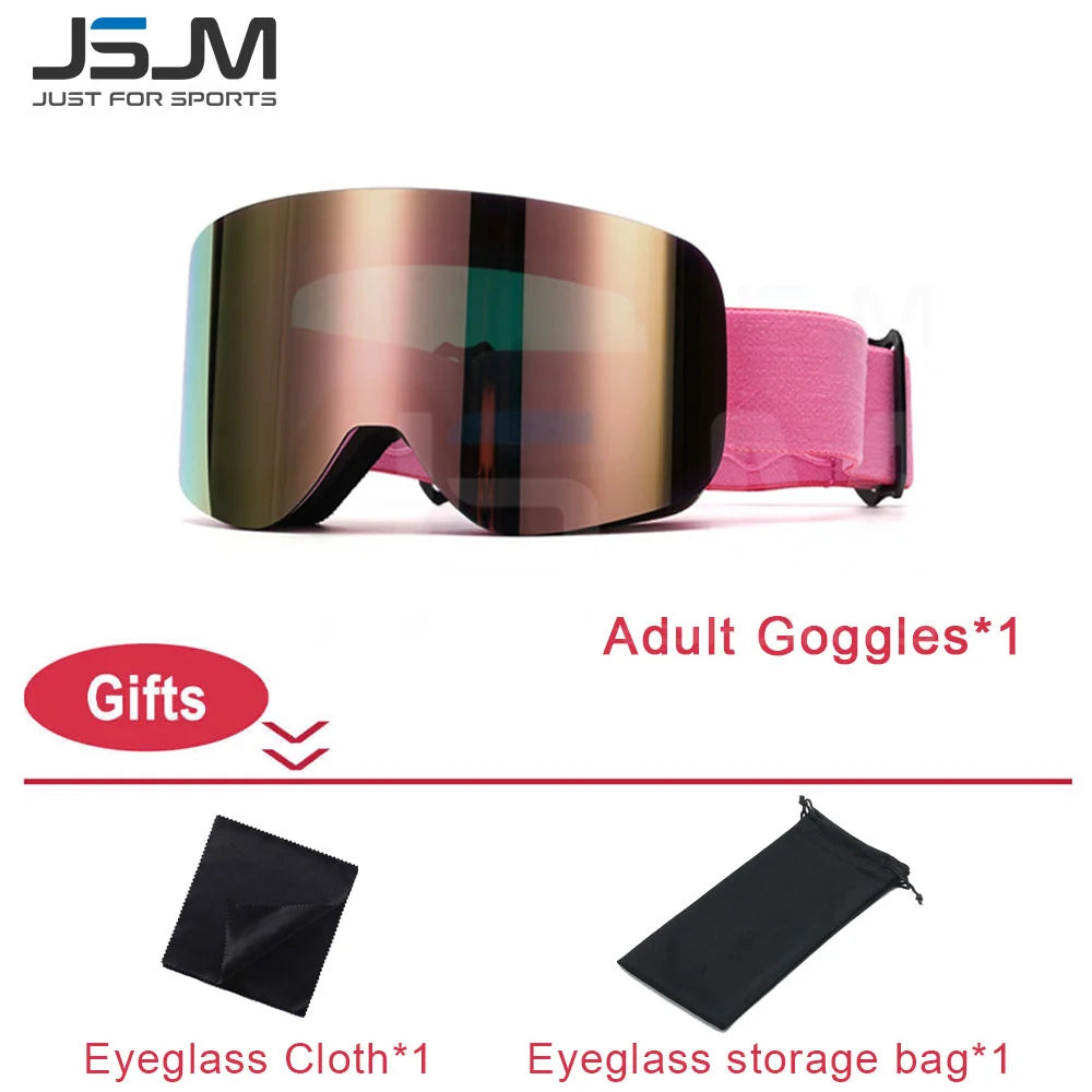 JSJM New Adults +Kids Professional Anti-Fog Ski Goggles Snowboard Goggles UV400 Double Layers Skiing Glasses XMAS New Year Gifts