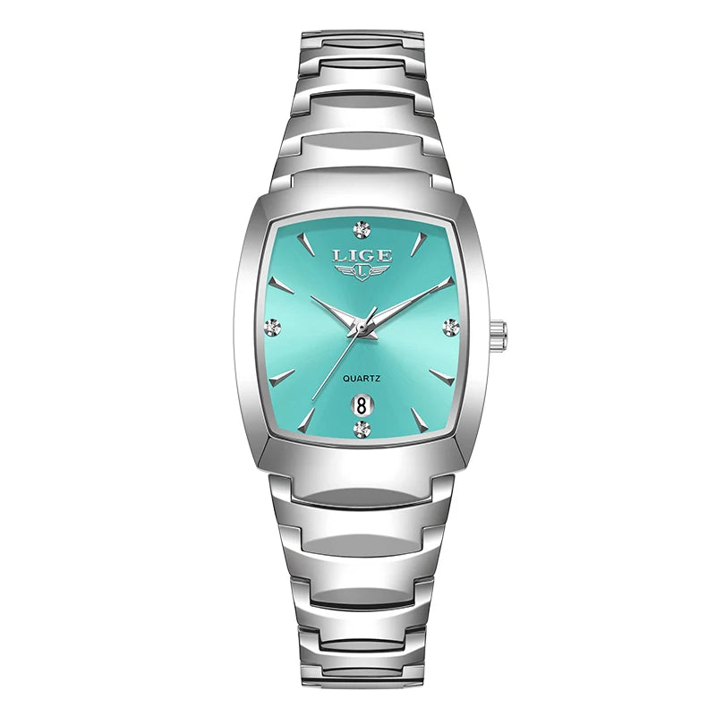 LIGE Women's Fashion Square Watches Gold Alloy Strap Luxury Ladies Quartz Wristwatches Female Diamond Scale Clock+Gift Box