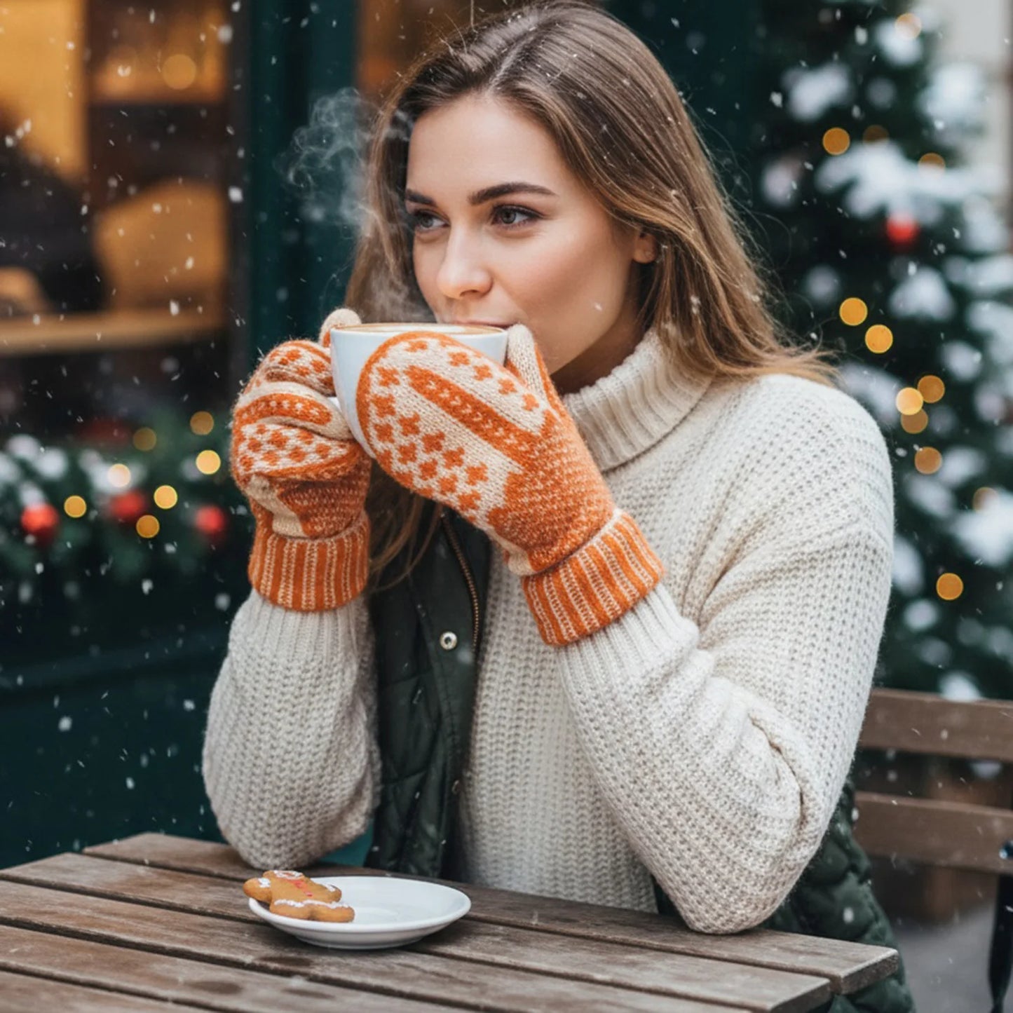 Knitted The Naughty List Mittens Hidden Middle Finger Winter Thermal Mittens for Ski Cycling Running Outdoor Activities