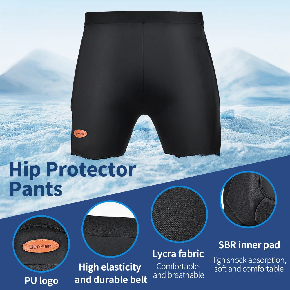 Benken Men's Sports Safety Gear Hip Protector Shorts and EVA Padded Ski Pants Hip Protection for Snow Ski Sports