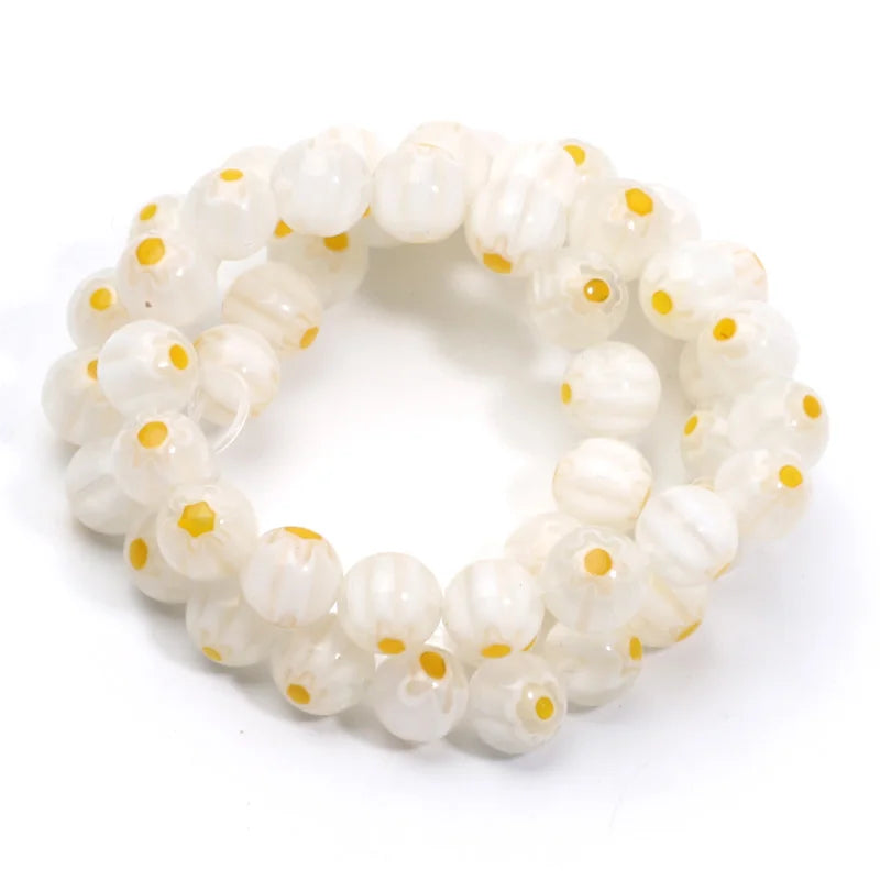46pcs 8mm Murano Lampwork Flower Round Glazed Glass Beads For Jewelry Making Diy Bracelet Necklace Handmade Crafts Accessories