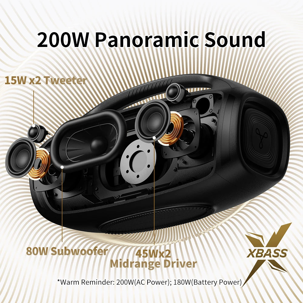 TRIBIT StormBox Blast 2 Portable Bluetooth Speaker - 200W High-Power Outdoor Party Speaker with Subwoofer