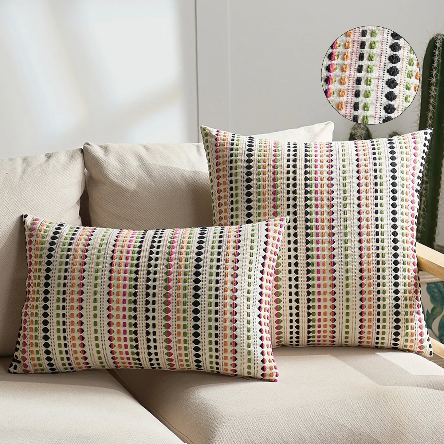 Large Boho Style Cushion Cover for Sofa, Jacquard Pillow Case 45x45cm, Zipper, Decorative Throw Pillow Covers