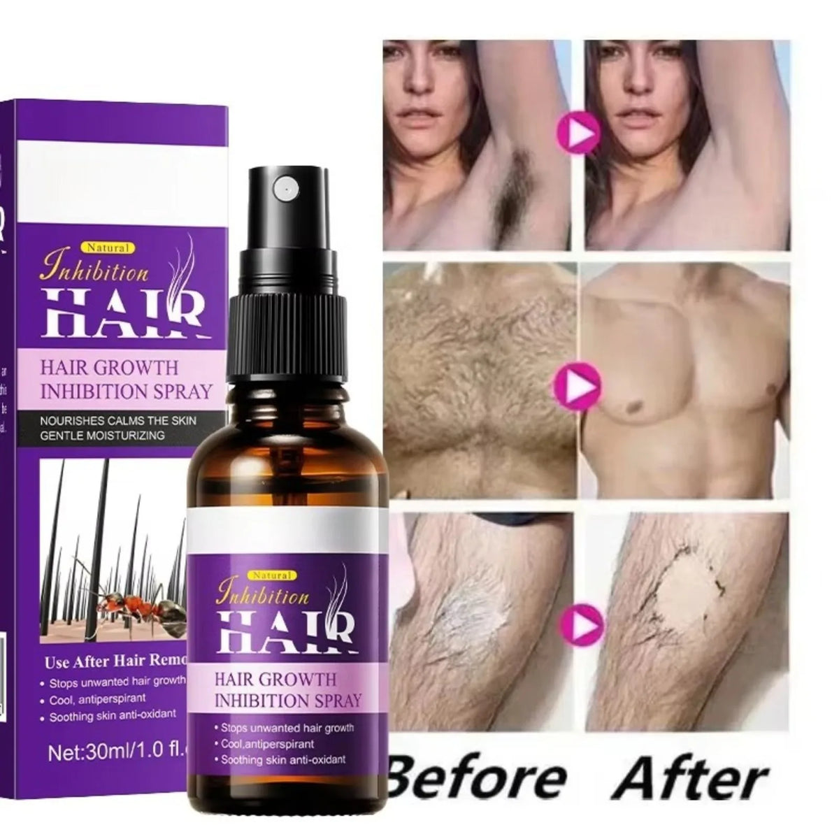 2026 New Natural Body Hair Inhibiting Spray Gentle Care Moisturizing Serum Slow Hair Growth for Thigh Armpit Chest Skin