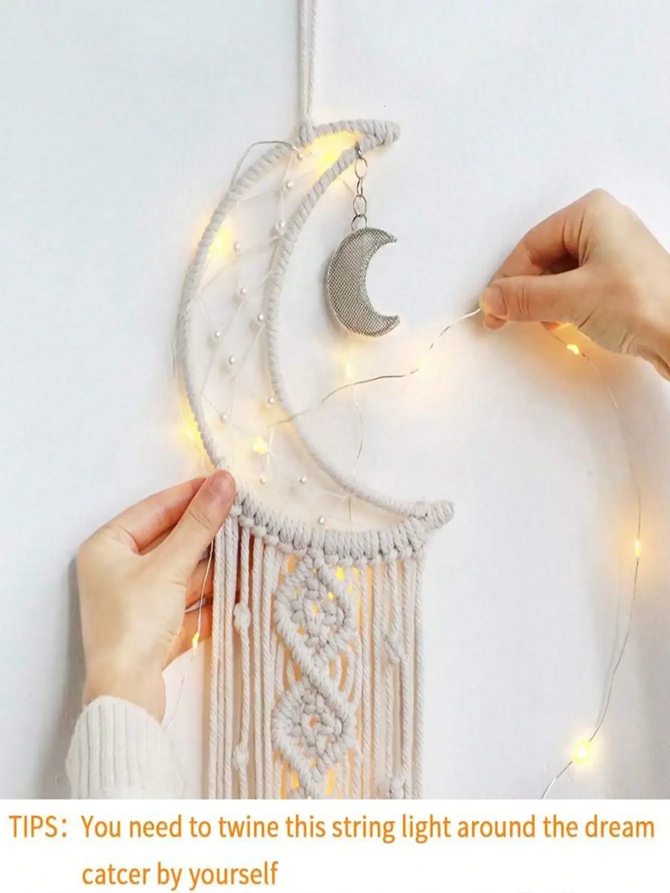 Handmade Woven Hanging Dream Catcher with Lamp Bohemian Party Home Decoration Apartment Dormitory Wall Door Wind Chime Decor