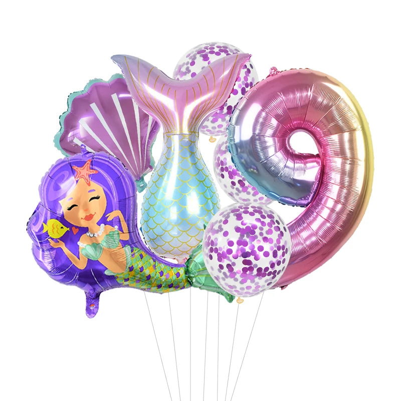 Number Balloons with Confetti Mermaid Balloons for Girls Birthday Party Decorations 1 2 3 4 5 6 7 8 9 Years Old Birthday Decor