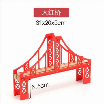 Wooden Train Tracks Scene Accessories Wooden Double Platform Gas Station Airplane Airport Educational DIY Toys For Children