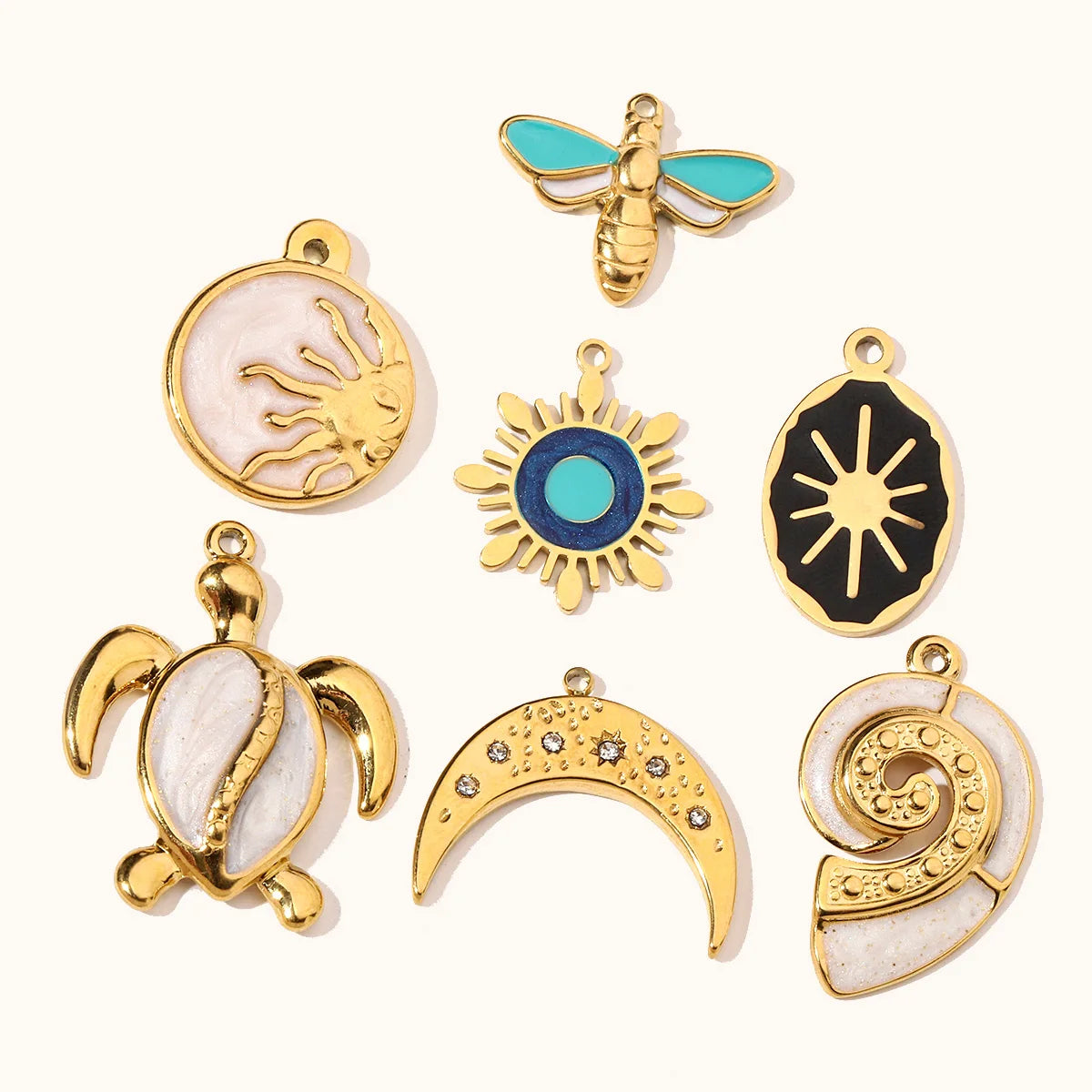 3pcs/Lot Enamel Elephant Hamsa Hand Stainless Steel DIY Charms Turtle Bee Neaclace Pendant Jewelry Accessory