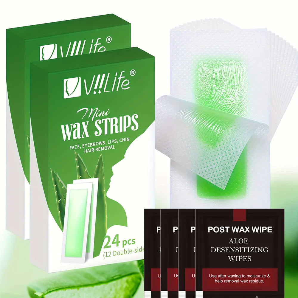 24/48 Pieces Viilife Facial Wax Strips Facial Hair Removal Quick and Painless Hair Removal Kit for All Skin Types