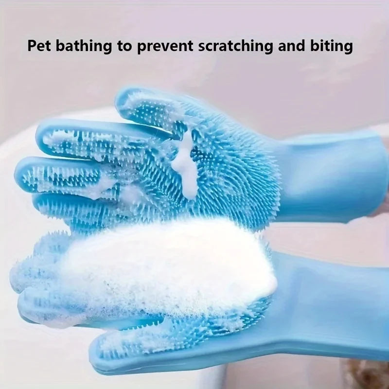 Premium Pet Grooming Gloves - Silicone Bath & Hair Removal Scrubber