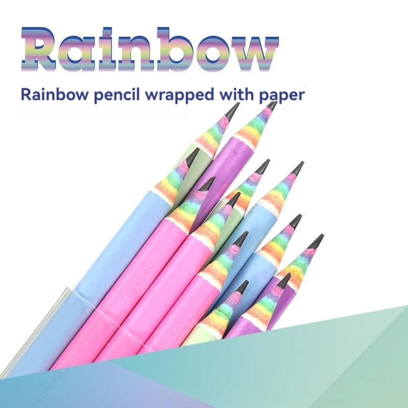 6-8pcs/set Rainbow Paper Pencil HB Environmentally Friendly for Creative Simplefor Writing and Painting Pencil School Stationery