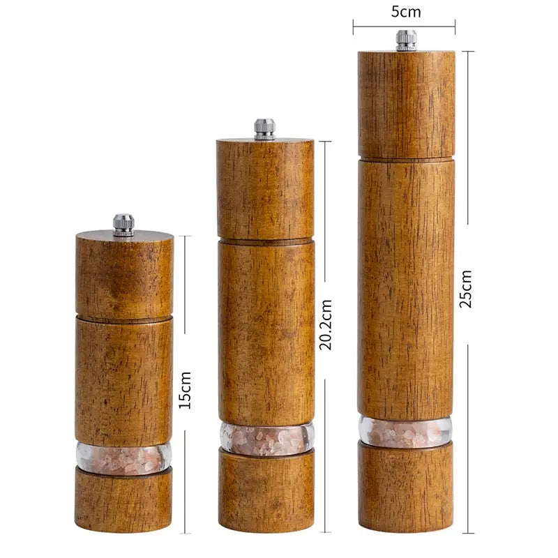 Household Solid Wood Manual Pepper Grinder,Sea Salt Pepper Mills,Black Pepper Seasoning Jar Bottle,Transparent Oak Grinder Tool