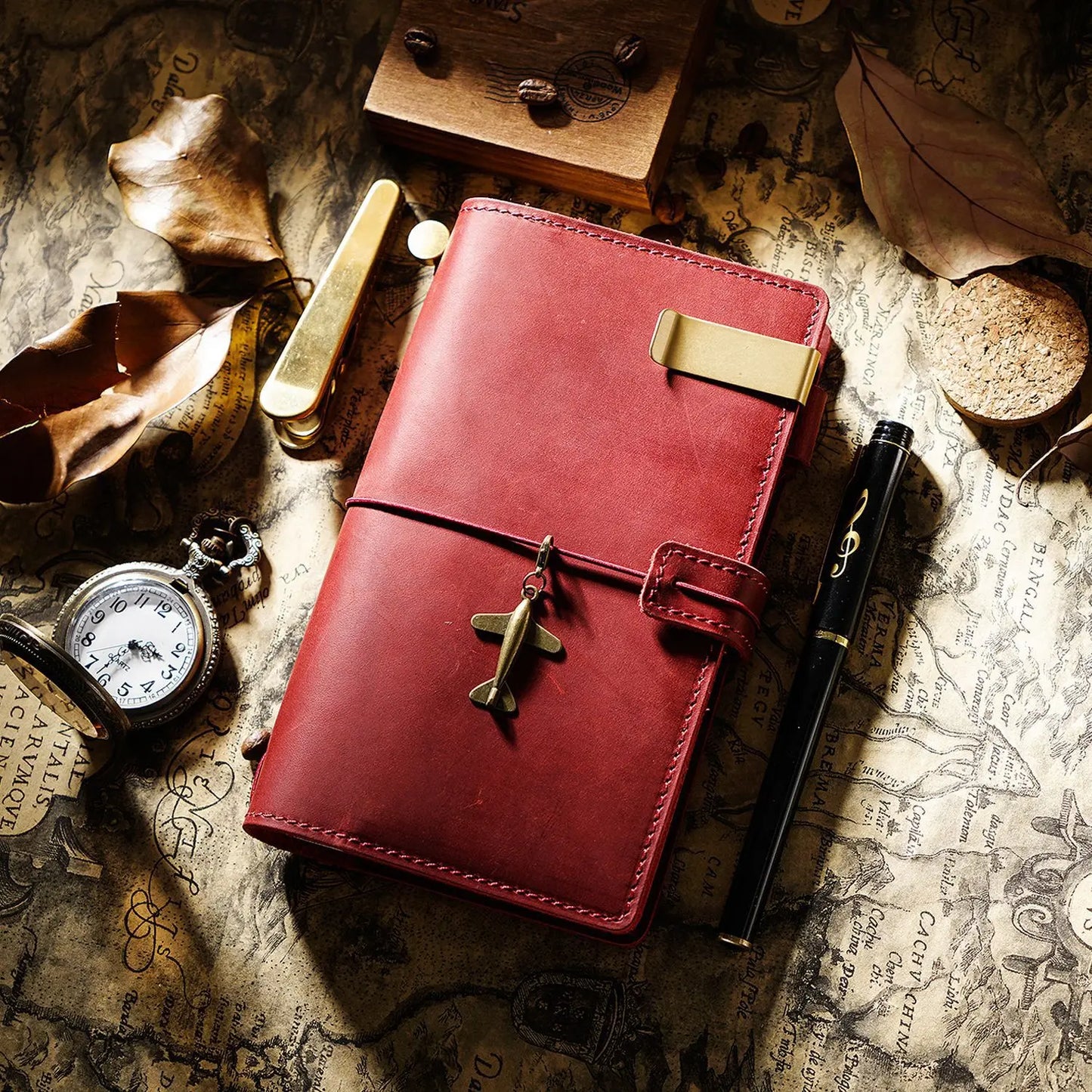 Handmade Vintage Leather Travel Diary Potable Planner Storage Function Retro Style Cowhide Notebook Exquisite Gift