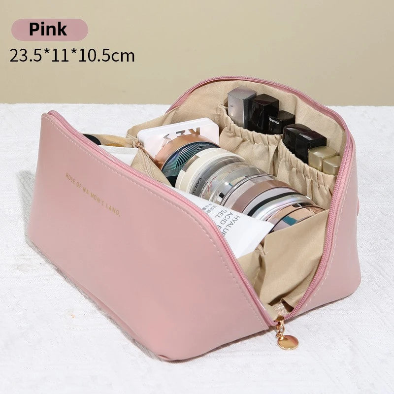 Premium Large Capacity PU Leather Cosmetic Bag - Travel Toiletry Organizer