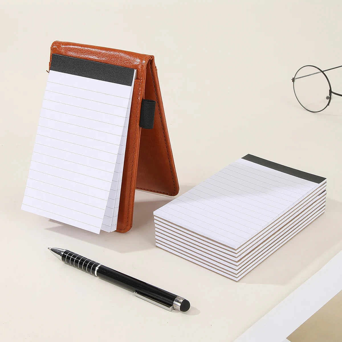 Mini Flap Pocket Pants Portable Note Pad, Strap Pencil Bag Meeting Minutes Book, Pu Leather Hard Cover Waterproof Cover with Horizontal Line Note Inner Pages, Diary, Work Office Meeting Minutes Book, Accounting, Memo Notebook