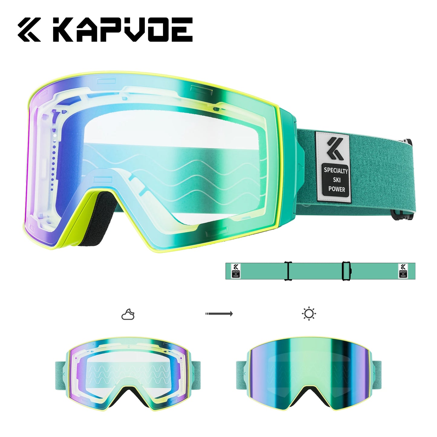 Kapvoe Snow Goggles Ski Sunglasses Snowboarding Mask Men Women Anti-Fog Lens Kit UV400 Protection Snowmobile Glasses Motorcycle