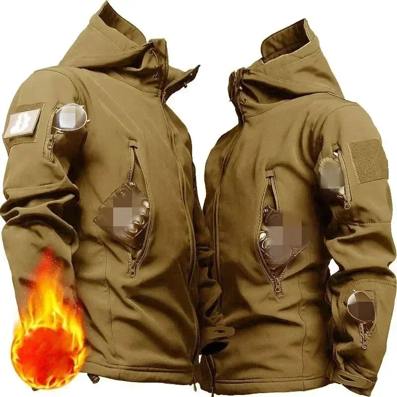 5XL 6XL Tactical Soft Shell Hooded Fleece Men Winter Windproof Waterproof Warm Coats Outdoor Multi-pocket Jacket