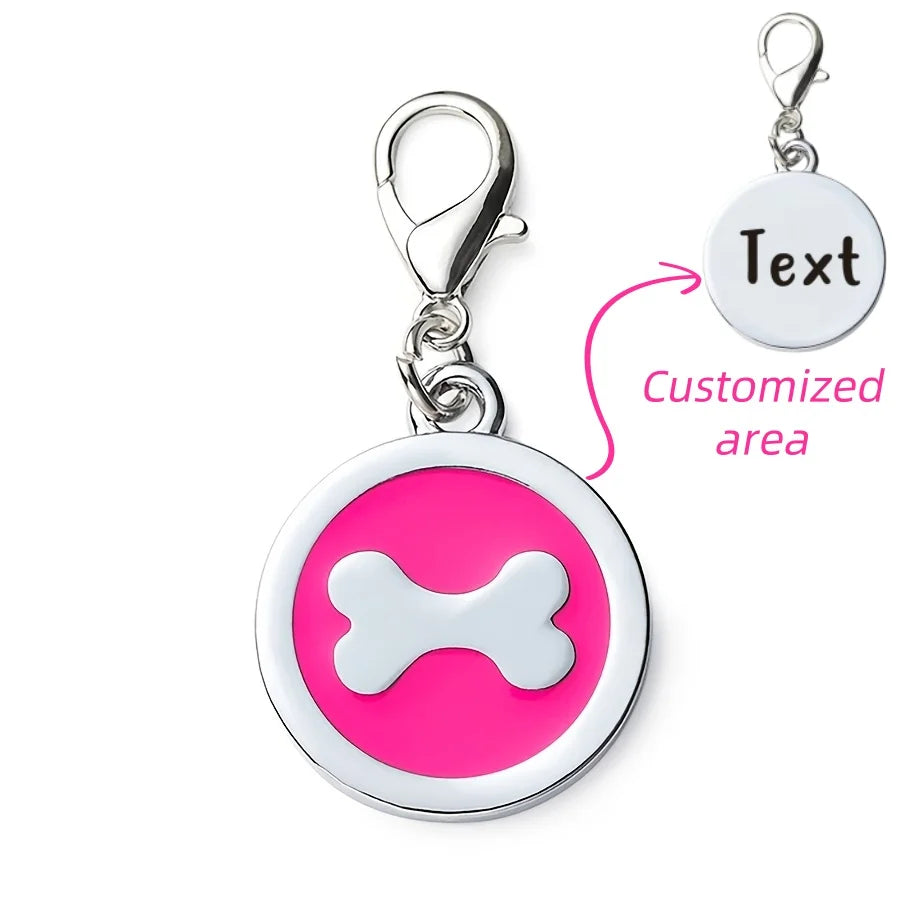 1pc Pink Personalized Customized Dog Bones Silver Round Shaped Pet ID Tag, Back Can Be Engraved With Pet Name