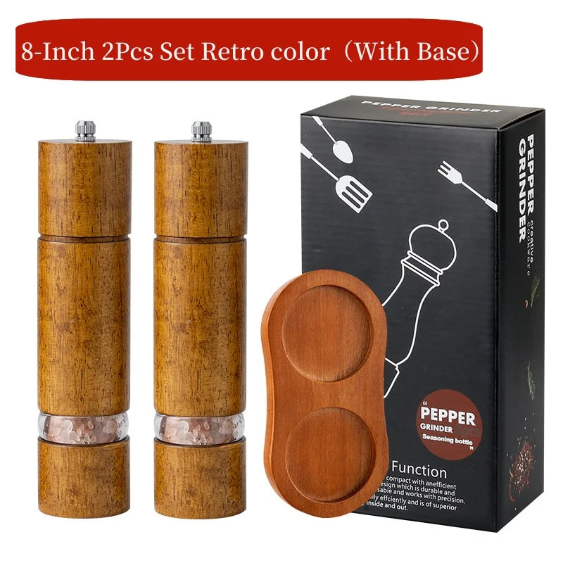 Household Solid Wood Manual Pepper Grinder,Sea Salt Pepper Mills,Black Pepper Seasoning Jar Bottle,Transparent Oak Grinder Tool