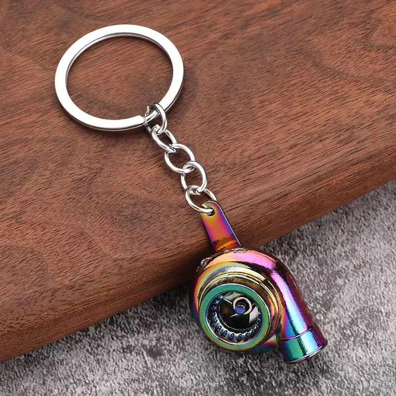 Automotive Gear Head Keychain - Speed Gearbox Keyring with Turbo Hub & Brake Disc Design