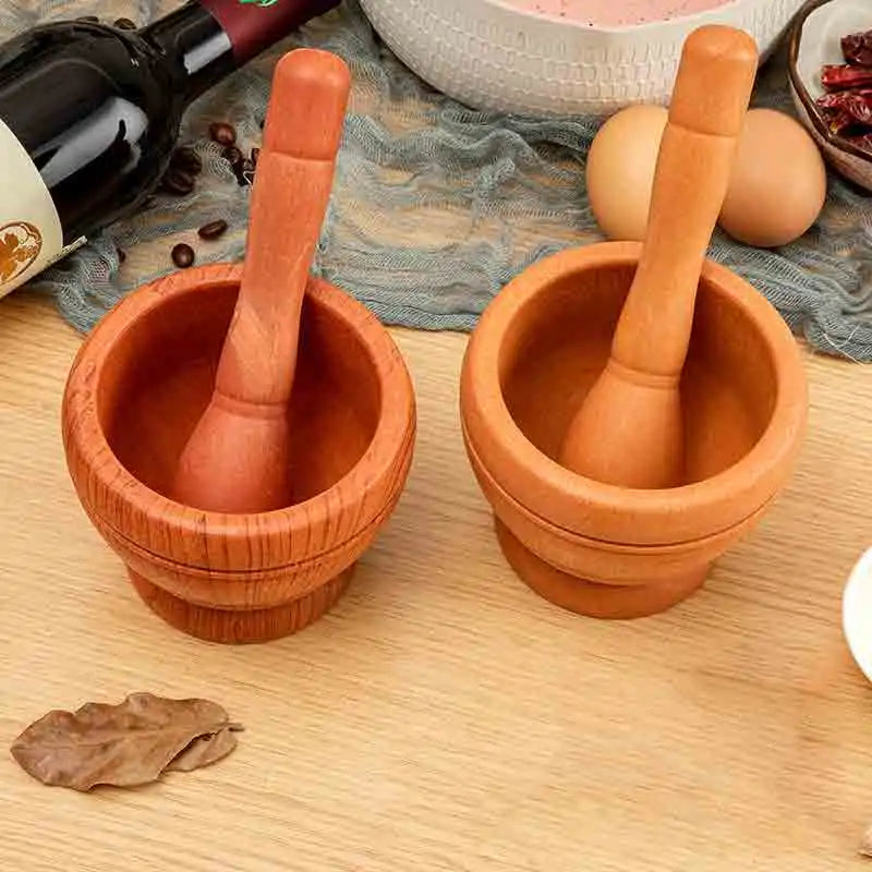 Manual Garlic Press Mortar and Pestle - Stone Grinding Bowl with Wooden Pestle