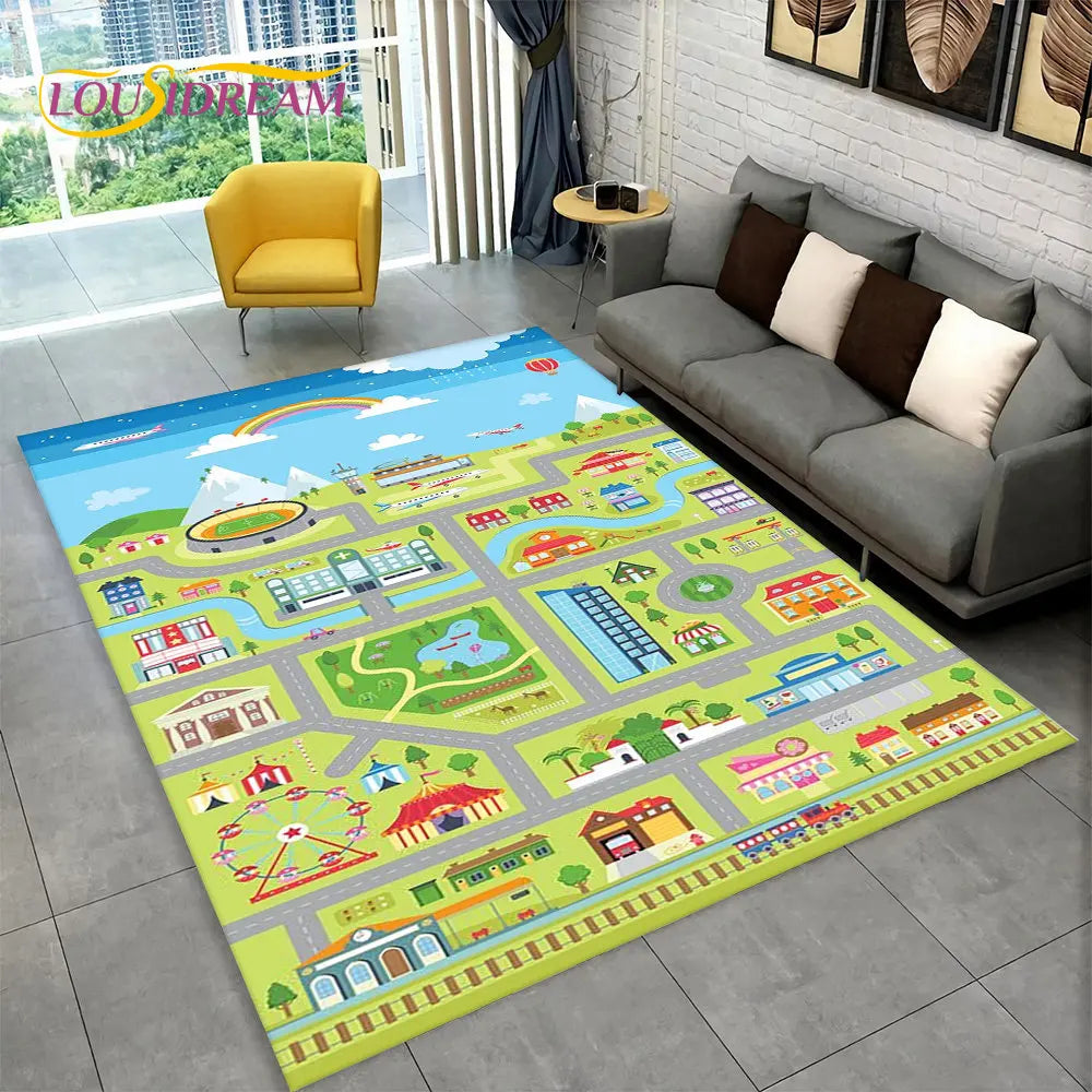 Child Playmat Highway City Traffic Playroom Area Rug Large,Carpet Rug for Living Room Bedroom Decor,Kids Play Non-slip Floor Mat
