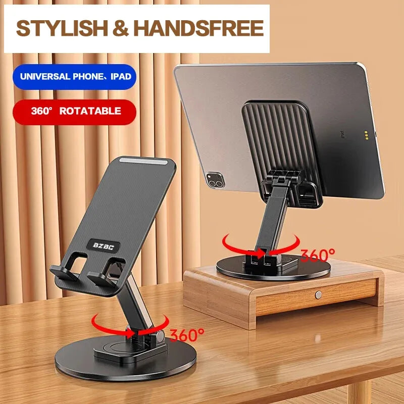 Premium 360° Rotating Phone Stand - Foldable Desk Holder with Metal Base