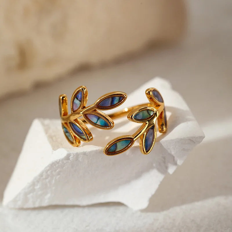 EILIECK 316L Stainless Steel Enamel Starfish Shells Open Adjustable Ring for Women Waterproof Chic Beach Summer Ring Jewelry