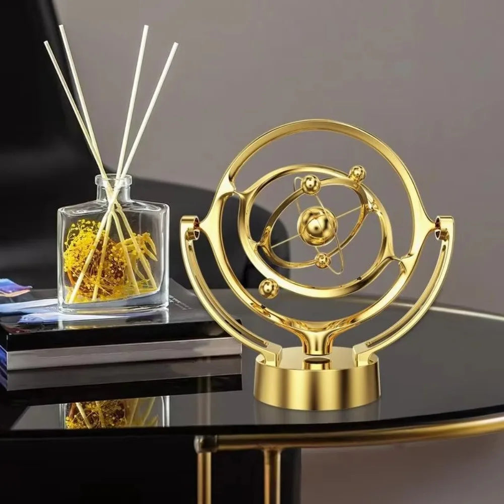 Portable Rotating Magnetic Wobbler Gold/Silver with Base Earth Perpetual Motion Model USB Battery Dual Use