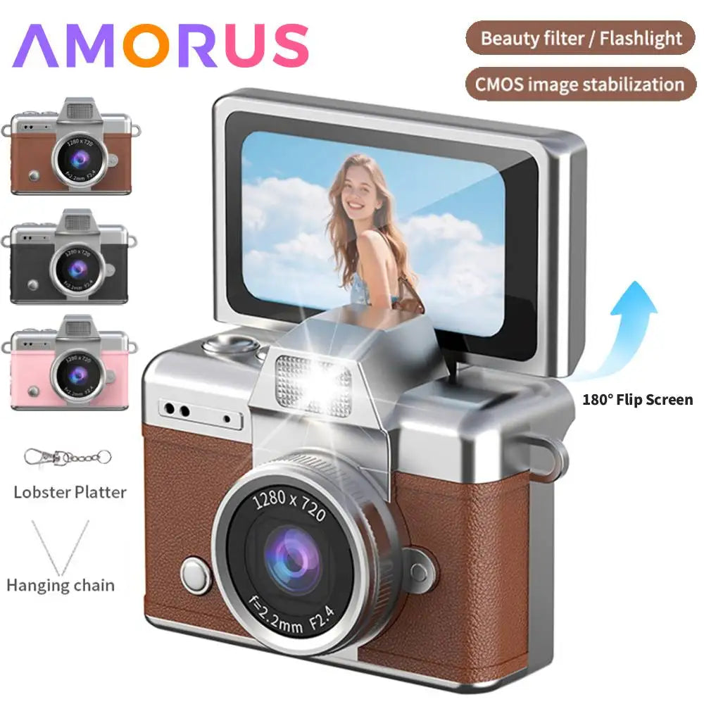 Mini Keychain Camera 1.47 Inch Flip Screen Digital CameraHD  Pocket Camcorder CCD for Kids Adults Gift for Birthdays New Year
