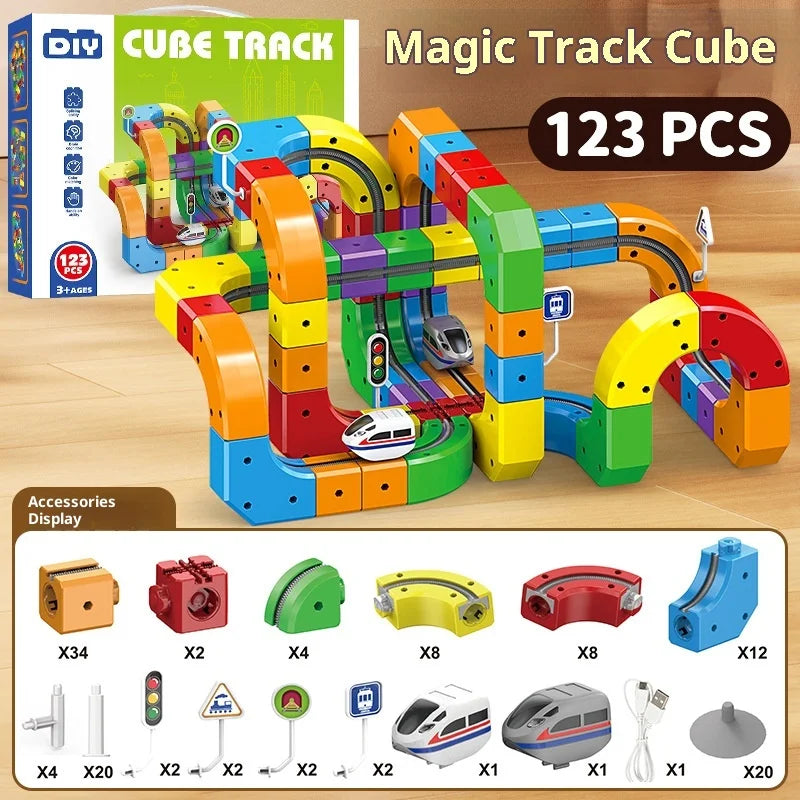 New Children'S Educational Electric Magnetic Levitation Train Track Cube 3d Boy Diy Magnetic Assembly Toys Train Car Xmas Gifts