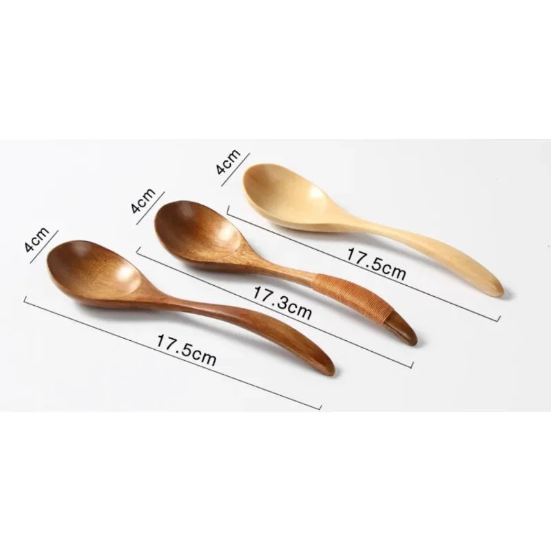Wooden Spoon Set Japanese Style Long Handle Soup Spoon Wooden Tableware Restaurant Kitchen Tableware Accessories