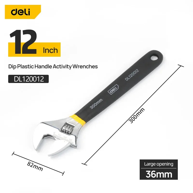 Premium Deli Adjustable Wrench - Carbon Steel Universal Spanner Tool