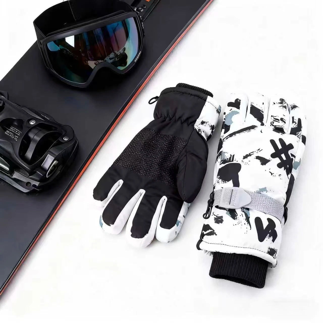 Ski Gloves Unisex Winter Fleece Warm Heating Gloves Waterproof PU Leather Non-slip Touch Screen Motorcycle Snow Sports Gloves