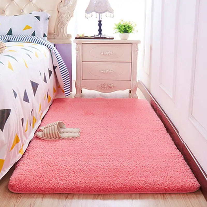 Thick Imitation Wool Bedside Carpet Solid Color Bedroom Carpet Girls Bedroom Area Rugs Rectangular Living Room Carpet Home