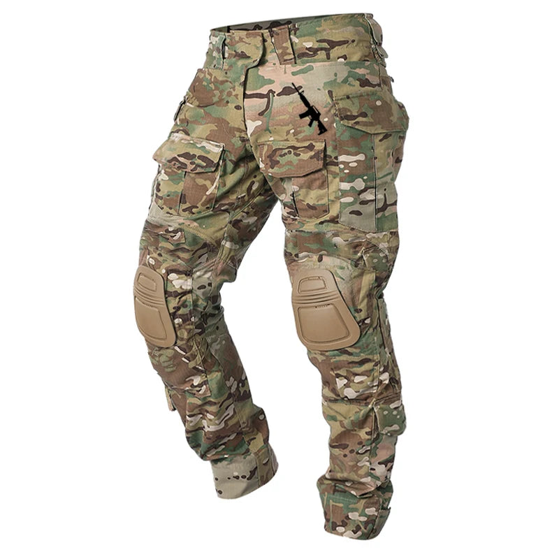 Men's Hunting Paintball Multicam Camouflage with Knee Pads Tactical Pants man Combat uniform Military Trousers Work clothing