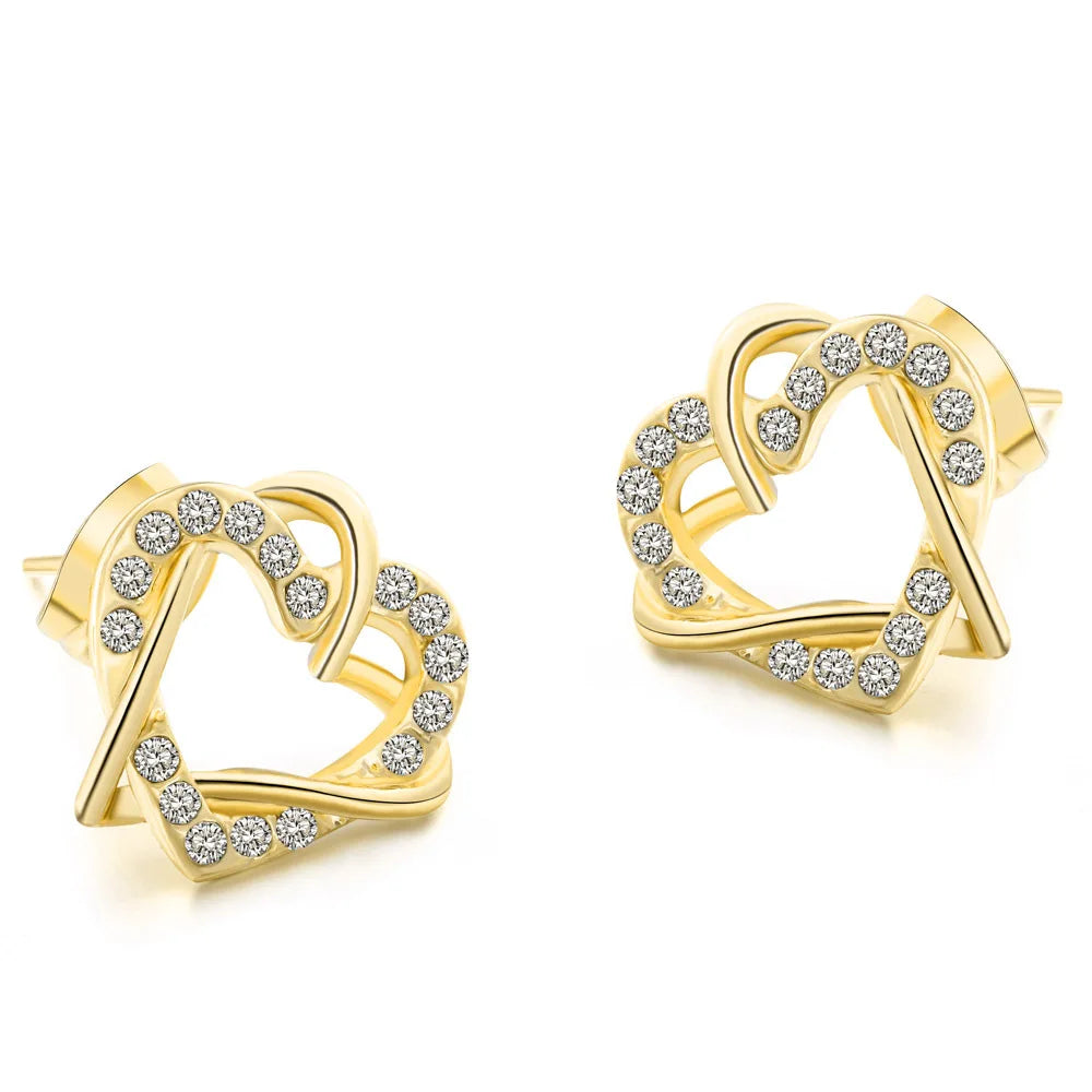 Premium Love Heart Intertwined Stud Earrings - Rose Gold Crystal Jewelry