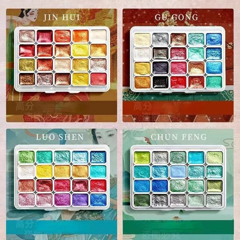 20/80-Colors Metal Watercolor Painting Set, New Portable Box With Sparkling Pearl Solid Watercolor Painting, Art Supplies