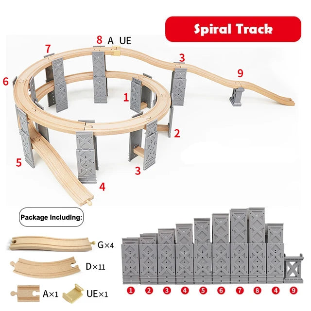 Wooden Track Accessories Beech Wood Railway Train Track Bridge Station Parts fit For All Brands Wooden Tracks Toys For Kids