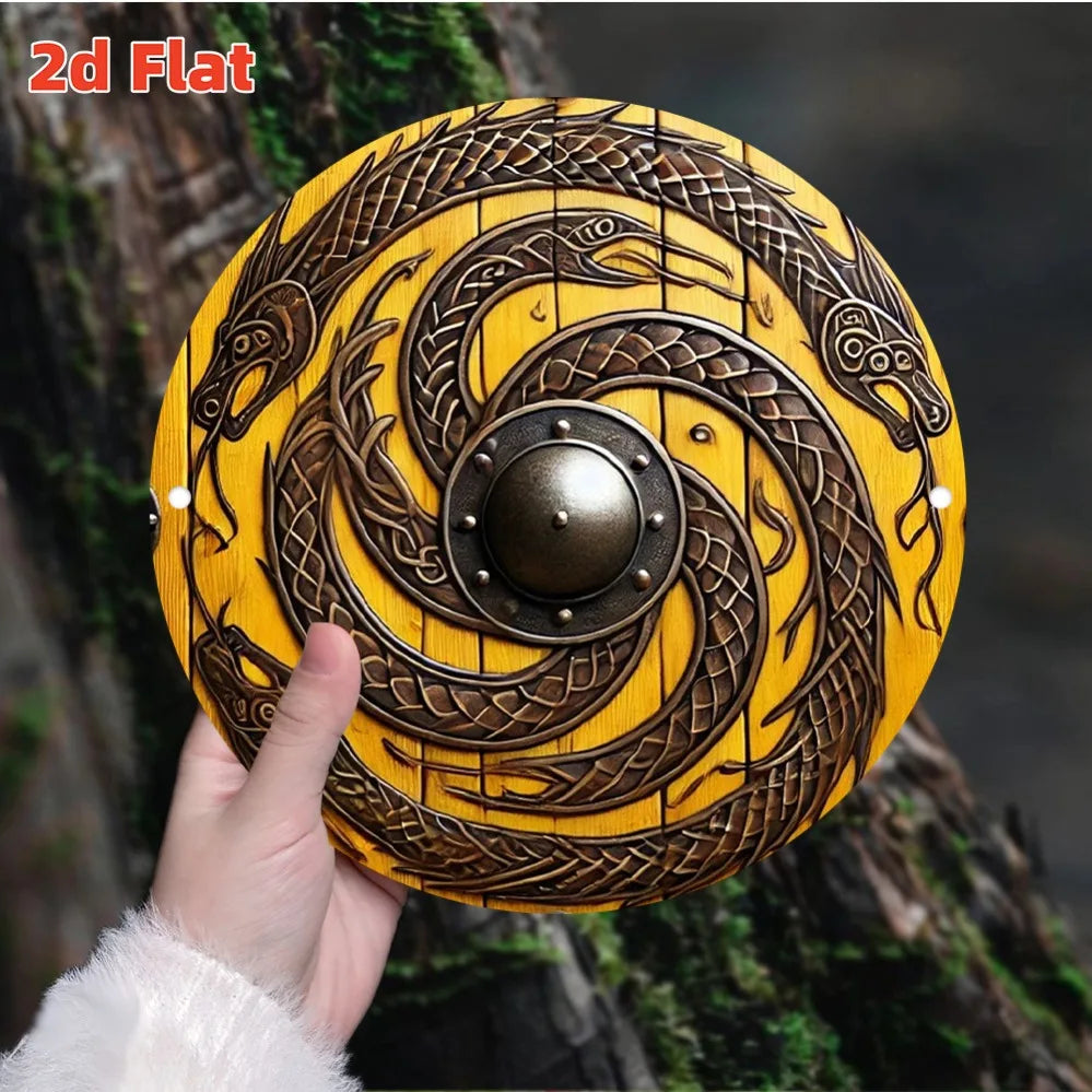 Viking Style Dragon Shield - Metal Tin Wall Art, Round Decor for Home, Office & Garden - Durable, Easy To Clean Gift